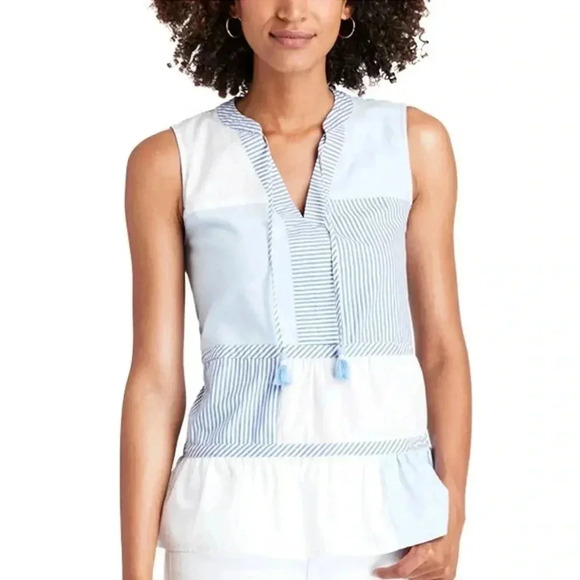 Vineyard Vines Size 00 Sleeveless Skiff Striped Tiered Top  Blue White Coastal - Picture 4 of 6